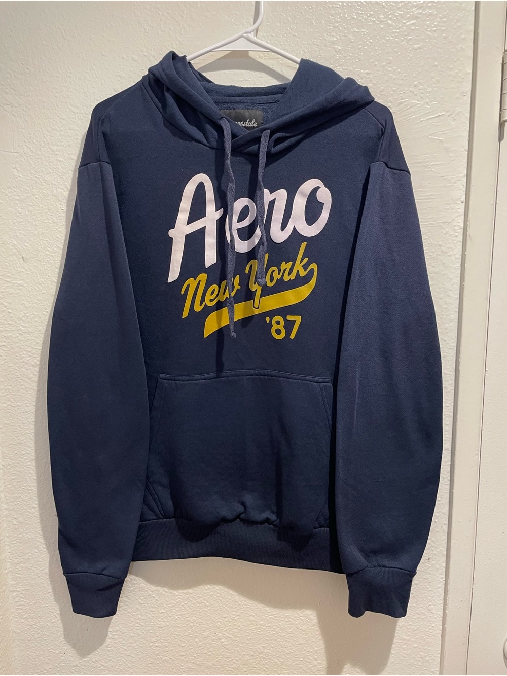 Aeropostale Aero New York 87 Hoodie Mens Large Navy Blue Hooded Sweatshirt